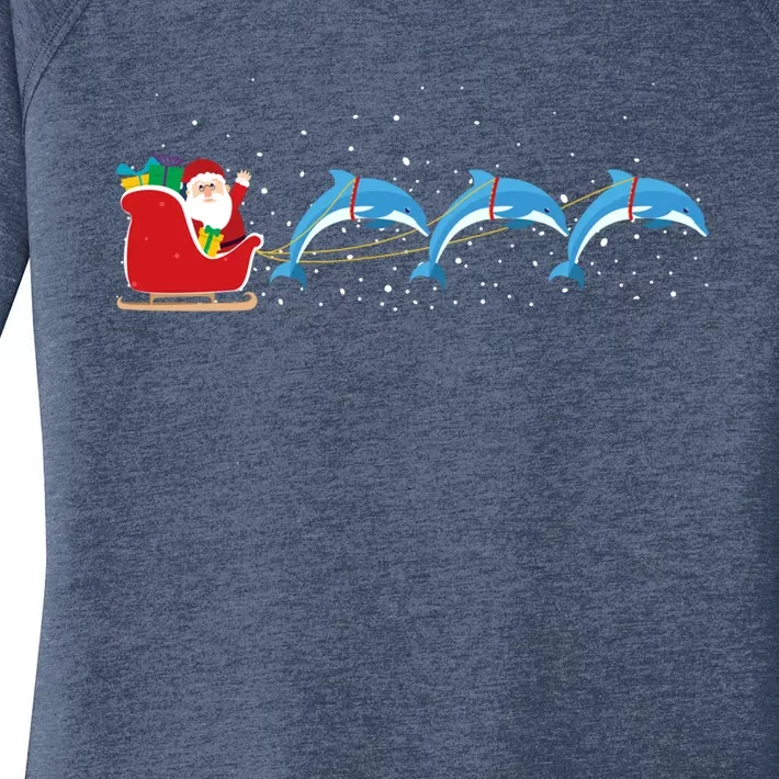 Dophin Santa Christmas Sleigh Funny Dophin Xmas Gift Women's Perfect Tri Tunic Long Sleeve Shirt