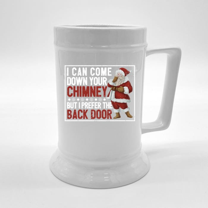 Dirty Santa Claus Jokes Xmas Pj I Can Come Down Your Chimney Gift Front & Back Beer Stein