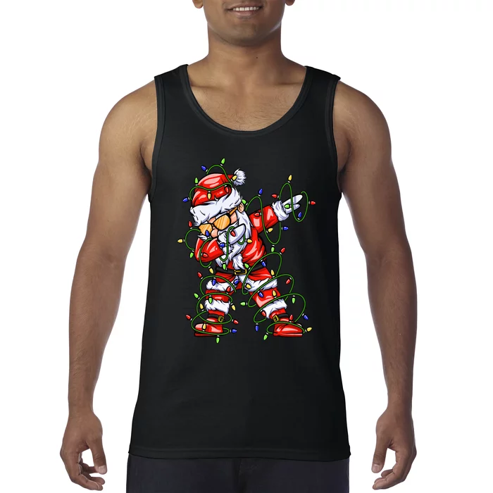 Dabbing Santa Christmas Tree Lights Tank Top