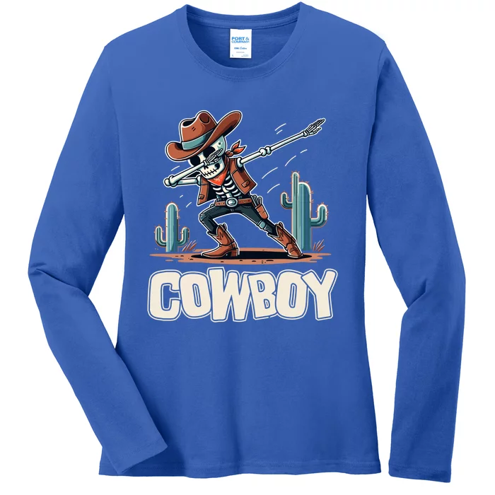 Dabbing Skeleton Cow Halloween Costume Cute Dab Cute Gift Ladies Long Sleeve Shirt