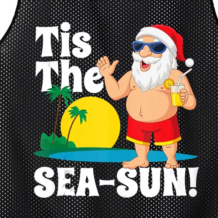 Drinking Santa Claus Tis The Seasun Christmas In July Gift Mesh Reversible Basketball Jersey Tank