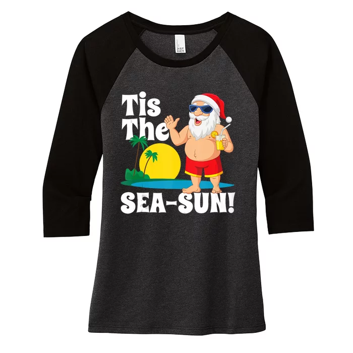 Drinking Santa Claus Tis The Seasun Christmas In July Gift Women's Tri-Blend 3/4-Sleeve Raglan Shirt