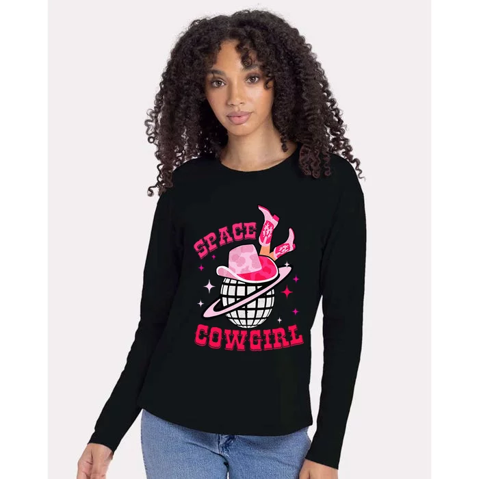 Disco Space Cowgirl Western Retro Pink Cowhide Womens Cotton Relaxed Long Sleeve T-Shirt