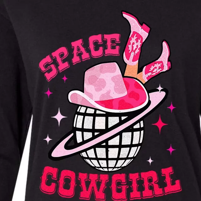 Disco Space Cowgirl Western Retro Pink Cowhide Womens Cotton Relaxed Long Sleeve T-Shirt