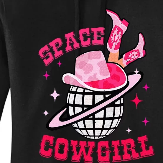 Disco Space Cowgirl Western Retro Pink Cowhide Women's Pullover Hoodie