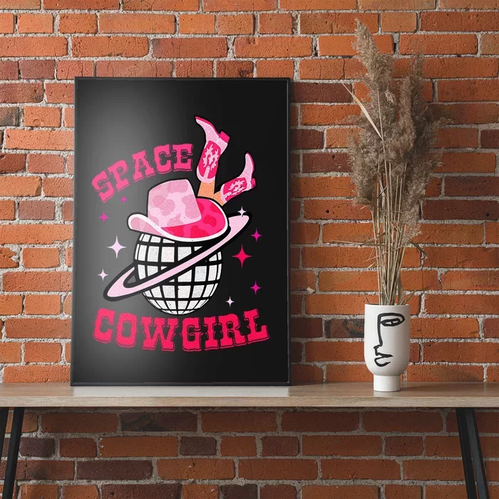 Disco Space Cowgirl Western Retro Pink Cowhide Poster