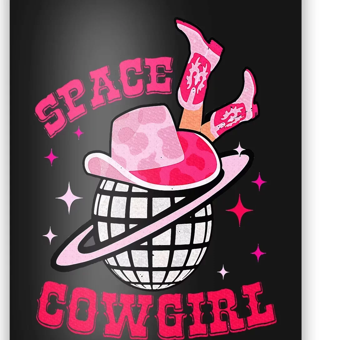 Disco Space Cowgirl Western Retro Pink Cowhide Poster