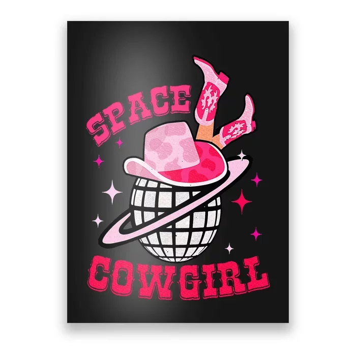 Disco Space Cowgirl Western Retro Pink Cowhide Poster