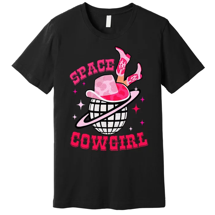 Disco Space Cowgirl Western Retro Pink Cowhide Premium T-Shirt