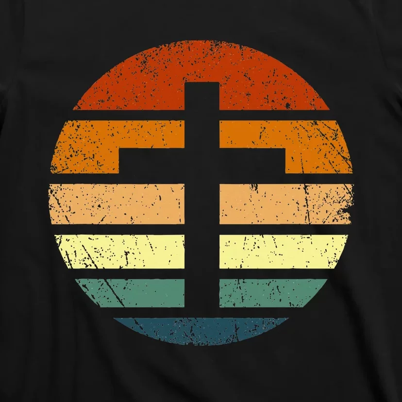 Distressed Sunset Cross Christian Design T-Shirt