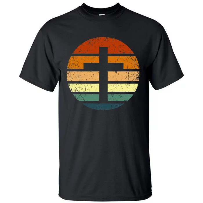 Distressed Sunset Cross Christian Design Tall T-Shirt