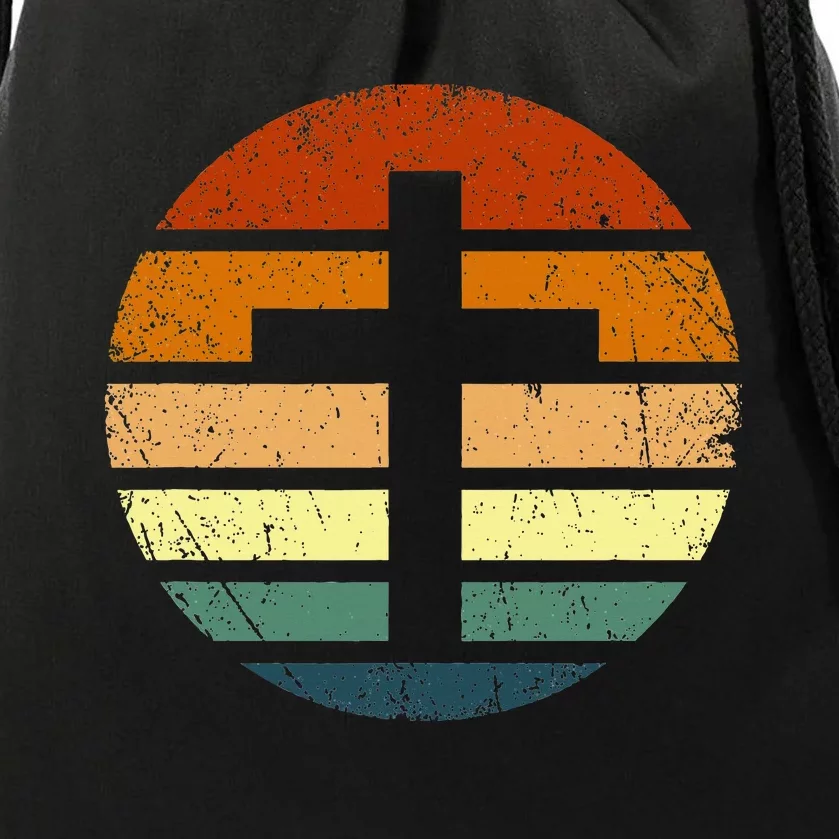 Distressed Sunset Cross Christian Design Drawstring Bag