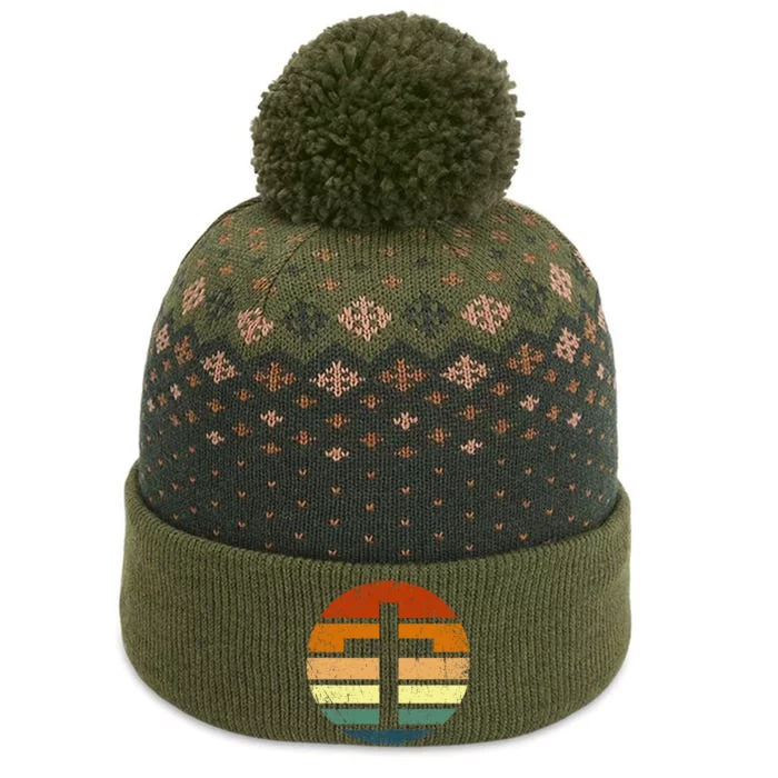 Distressed Sunset Cross Christian Design The Baniff Cuffed Pom Beanie