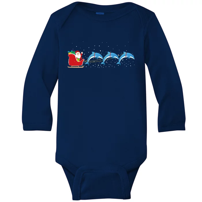 Dophin Santa Christmas Sleigh Funny Dophin Xmas Gift Baby Long Sleeve Bodysuit