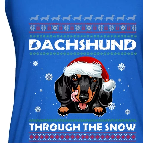 Dachshund Santa Christmas Ugly Sweater Through The Snow Tee Gift Ladies Essential Flowy Tank