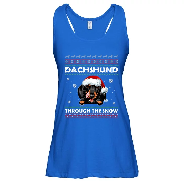 Dachshund Santa Christmas Ugly Sweater Through The Snow Tee Gift Ladies Essential Flowy Tank