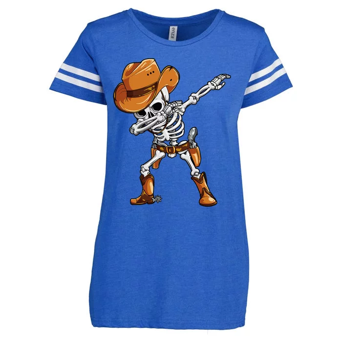 Dabbing Skeleton Cowboy Halloween Men Funny Dab Dance Enza Ladies Jersey Football T-Shirt