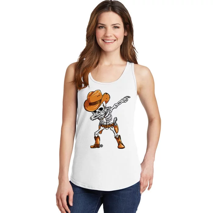 Dabbing Skeleton Cowboy Halloween Men Funny Dab Dance Ladies Essential Tank