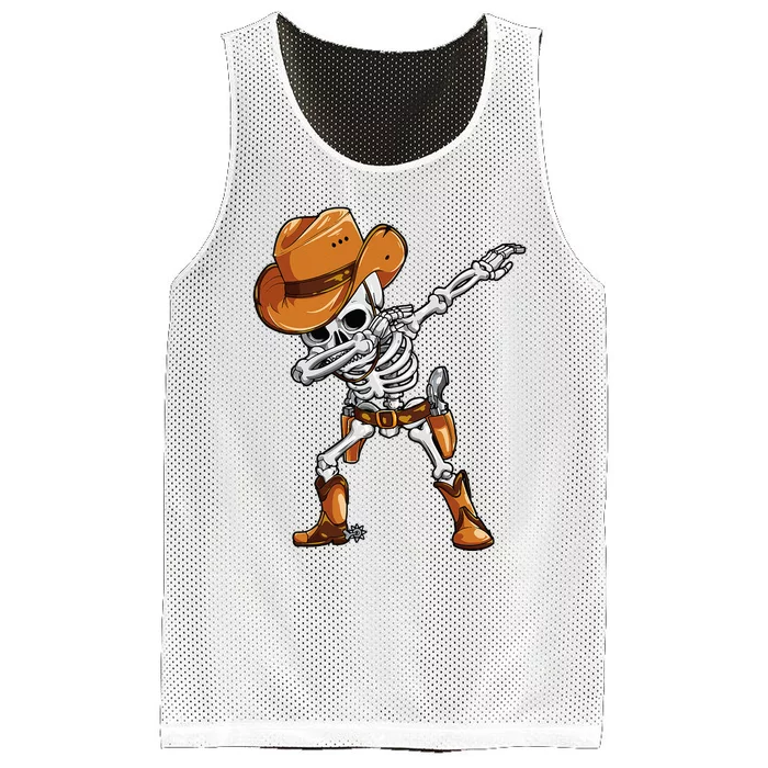 Dabbing Skeleton Cowboy Halloween Men Funny Dab Dance Mesh Reversible Basketball Jersey Tank