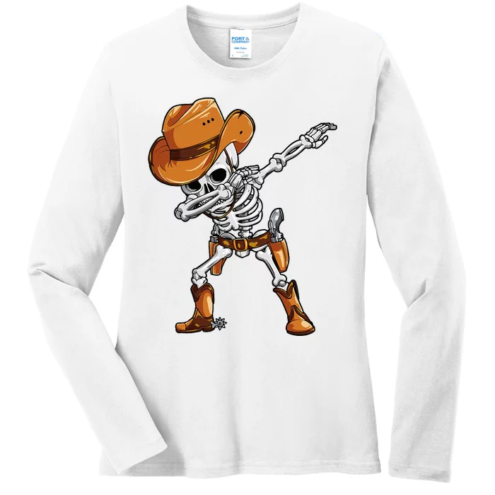 Dabbing Skeleton Cowboy Halloween Men Funny Dab Dance Ladies Long Sleeve Shirt