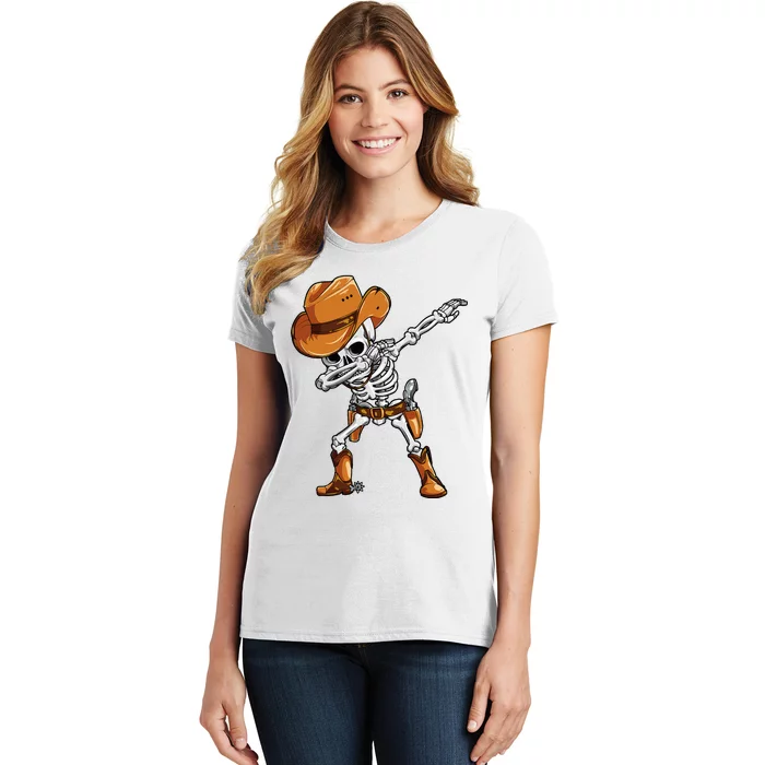 Dabbing Skeleton Cowboy Halloween Men Funny Dab Dance Women's T-Shirt