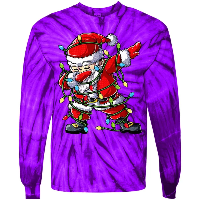 Dabbing Santa Christmas Tree Lights Xmas Gifts Tie-Dye Long Sleeve Shirt