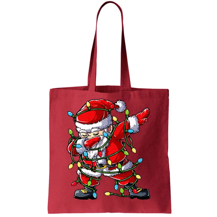 Dabbing Santa Christmas Tree Lights Xmas Gifts Tote Bag