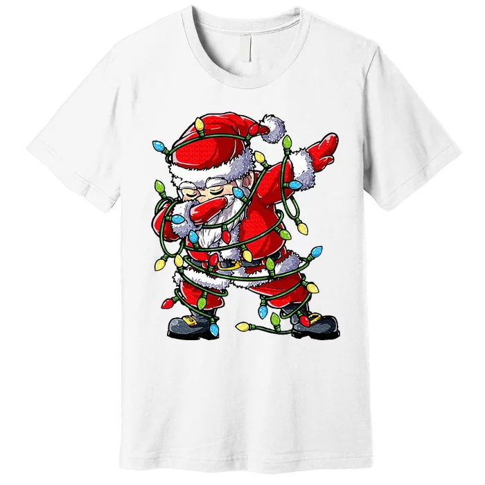 Dabbing Santa Christmas Tree Lights Xmas Gifts Premium T-Shirt