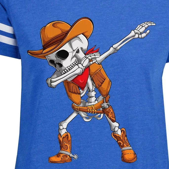 Dabbing Skeleton Cowboy Halloween Costume Enza Ladies Jersey Football T-Shirt