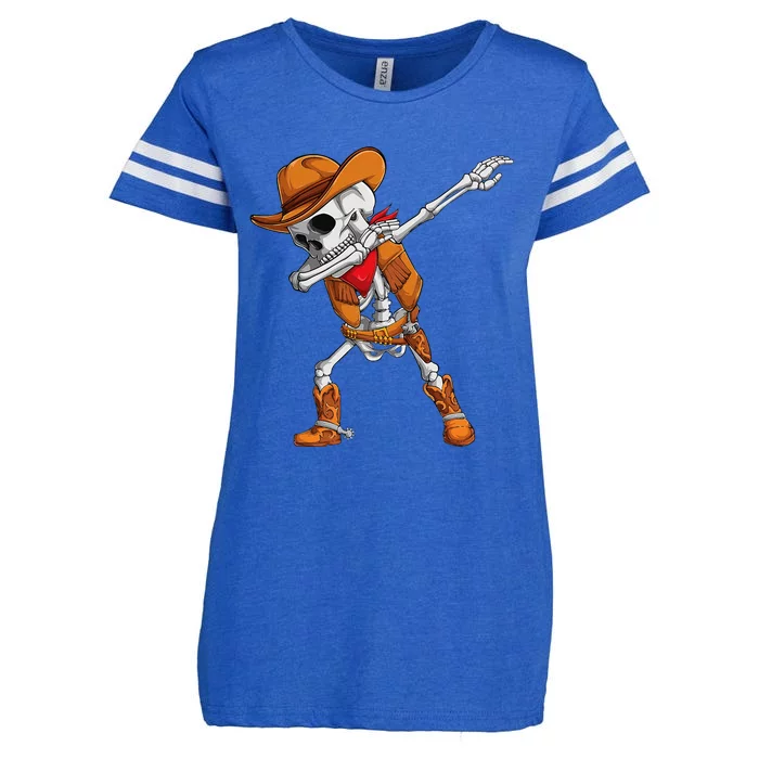 Dabbing Skeleton Cowboy Halloween Costume Enza Ladies Jersey Football T-Shirt