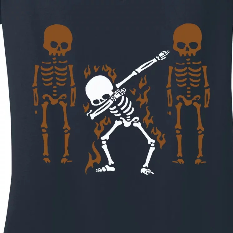 Dabbing Skeleton Dab Dance Halloween Gift Women's V-Neck T-Shirt