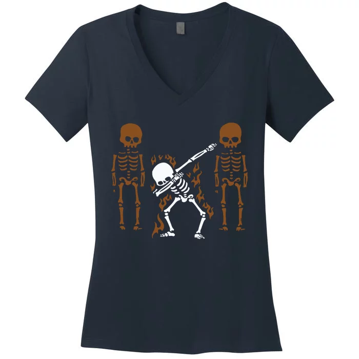 Dabbing Skeleton Dab Dance Halloween Gift Women's V-Neck T-Shirt