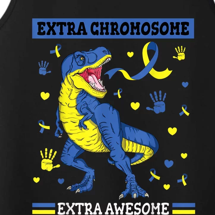 Down Syndrome Dinosaur T rex Extra Chromosome Extra Awesome Performance Tank