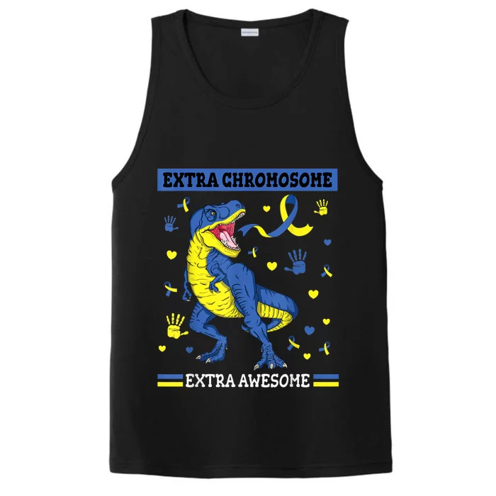 Down Syndrome Dinosaur T rex Extra Chromosome Extra Awesome Performance Tank