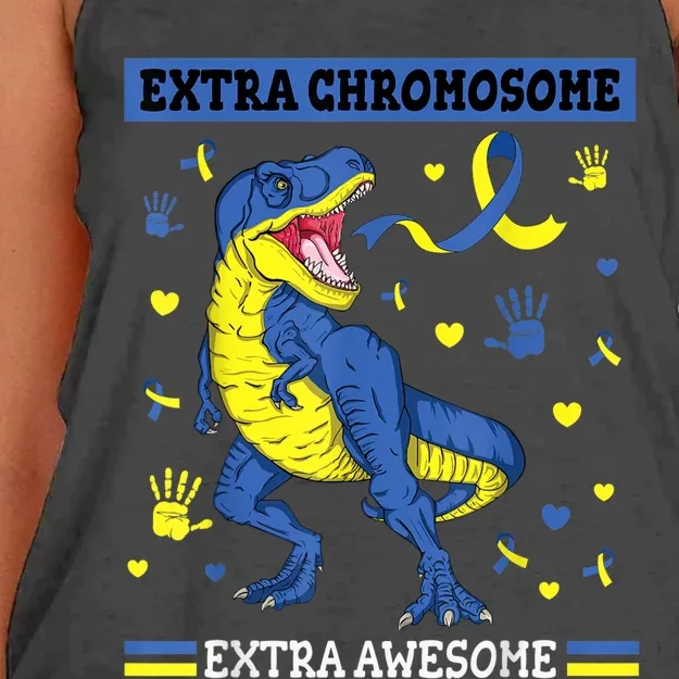 Down Syndrome Dinosaur T rex Extra Chromosome Extra Awesome Women's Knotted Racerback Tank