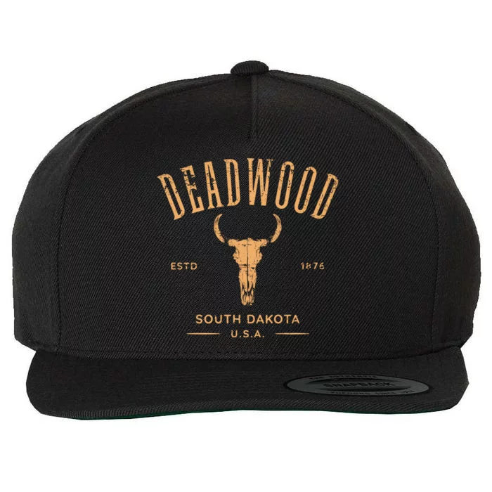 Deadwood South Dakota USA Vintage Distressed Style Design Wool Snapback Cap