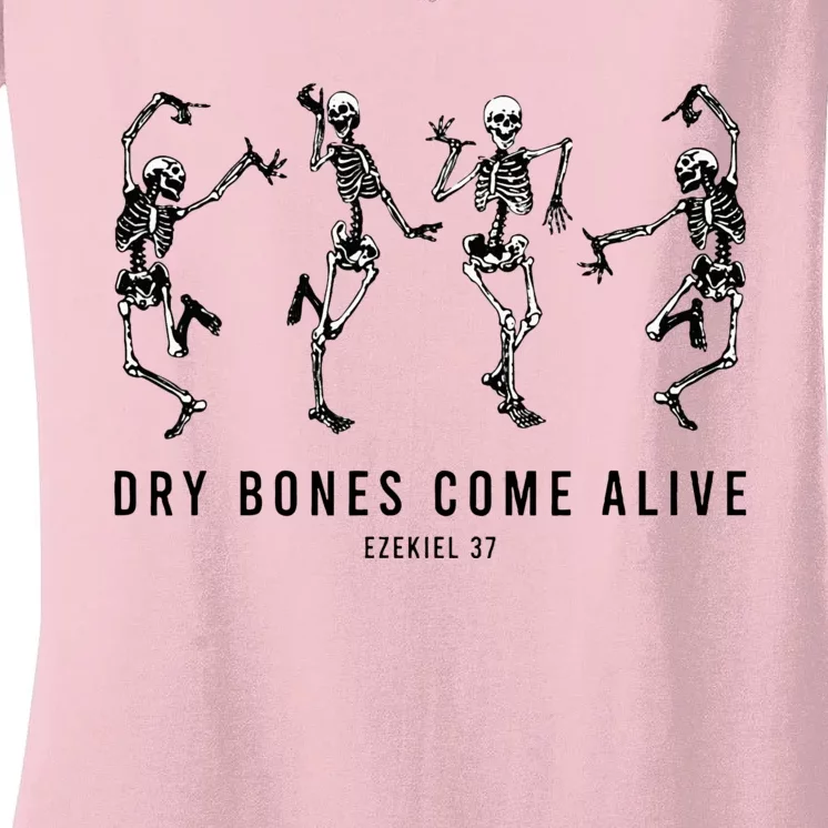 Dancing Skeleton Dry Bones Come Alive Christian Halloween Women's V-Neck T-Shirt