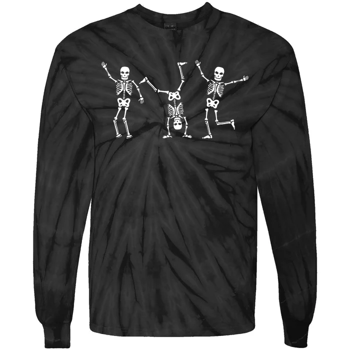 Dancing Skeleton Dance Challenge Halloween Scary Skeleton Tie-Dye Long Sleeve Shirt