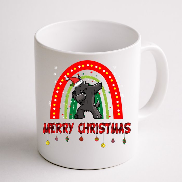 Dabbing Scottie Dog Lover Pet Santa Hat Rainbow Christmas Gift Front & Back Coffee Mug