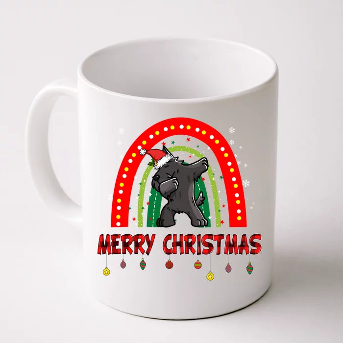 Dabbing Scottie Dog Lover Pet Santa Hat Rainbow Christmas Gift Front & Back Coffee Mug