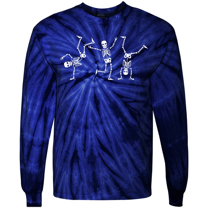 Dancing Skeletons Dance Challenge Halloween Scary Skeleton Tie-Dye Long Sleeve Shirt