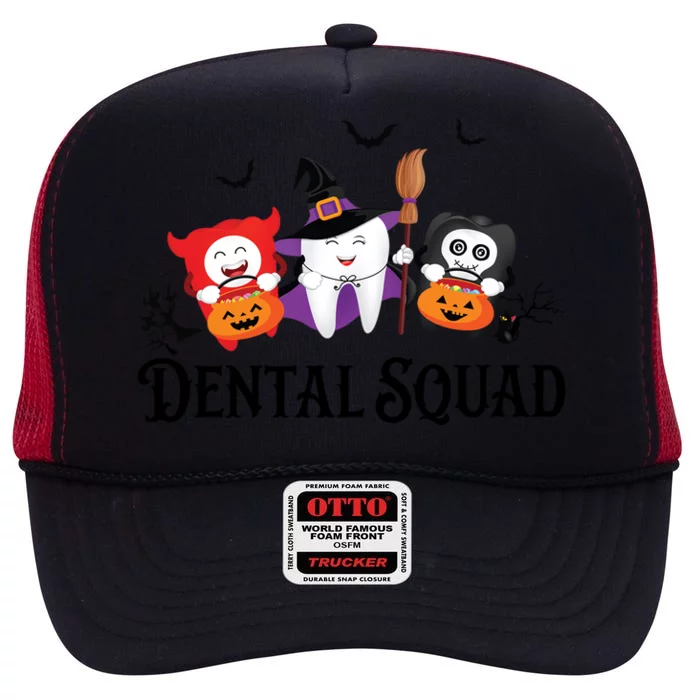 Dental Squad Dentist Halloween Teeth Ghost Pumpkin Cute Gift High Crown Mesh Trucker Hat