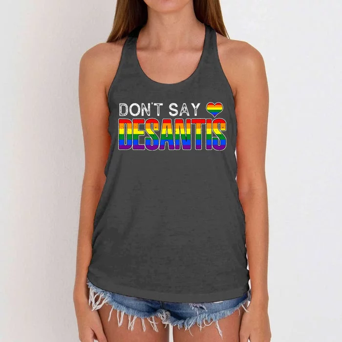 Dont Say DeSantis Anti Liberal Florida Say Gay LGBTQ Pride Women's Knotted Racerback Tank