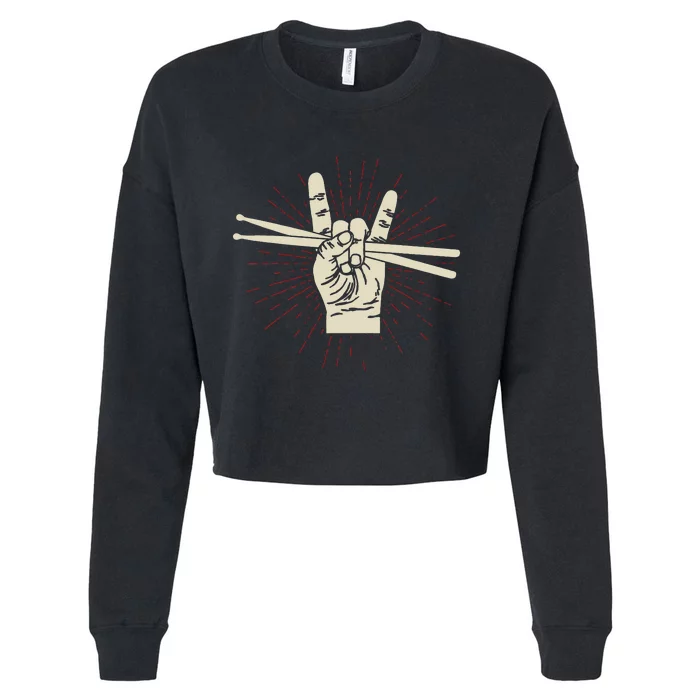 Drum Sticks Drumming Vintage Rock & Roll Music Cropped Pullover Crew