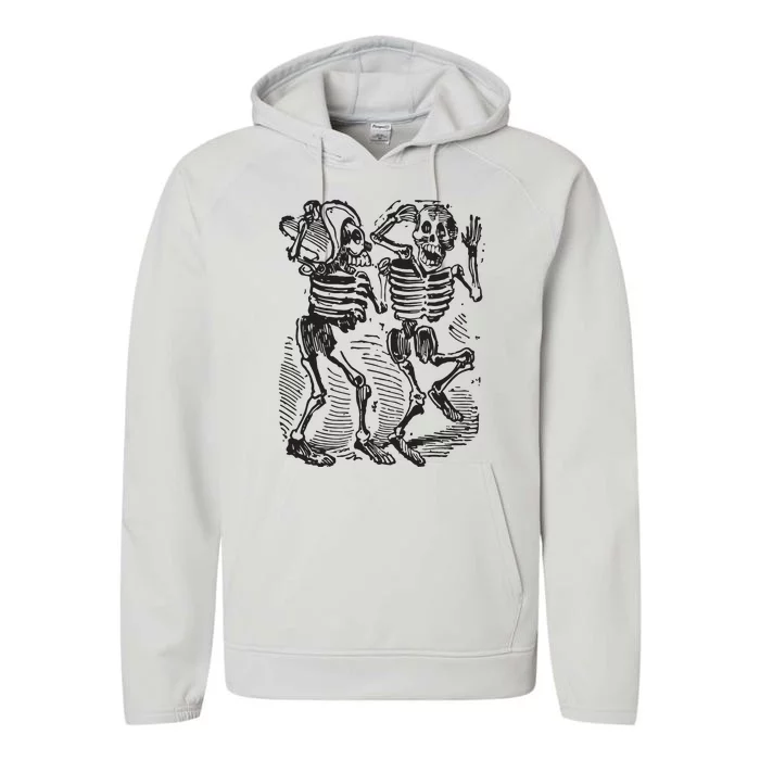 Dancing Skeletons Day Of Dead Dia De Los Muertos Performance Fleece Hoodie