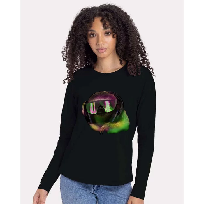 DJ Sloth Womens Cotton Relaxed Long Sleeve T-Shirt