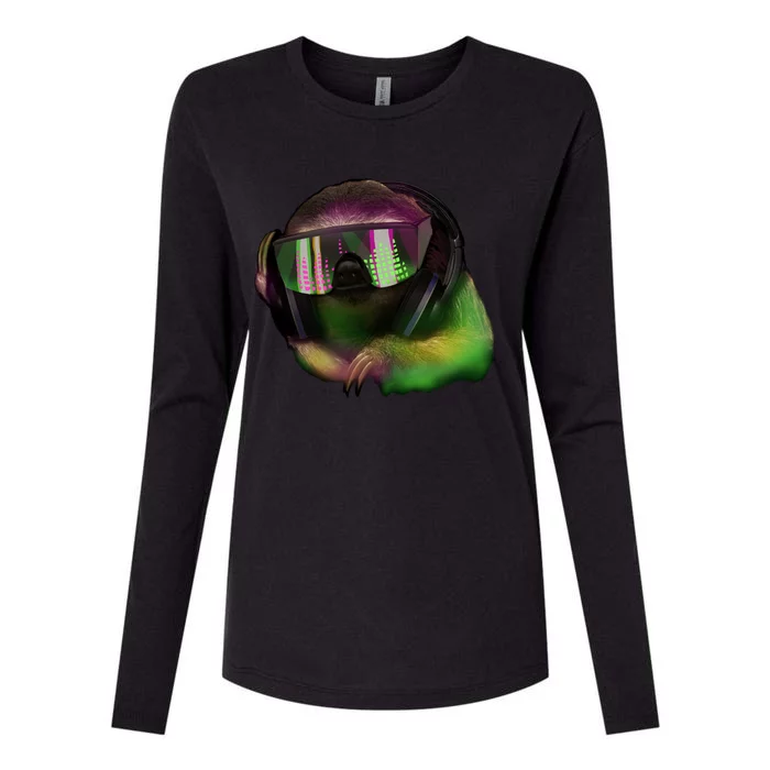 DJ Sloth Womens Cotton Relaxed Long Sleeve T-Shirt