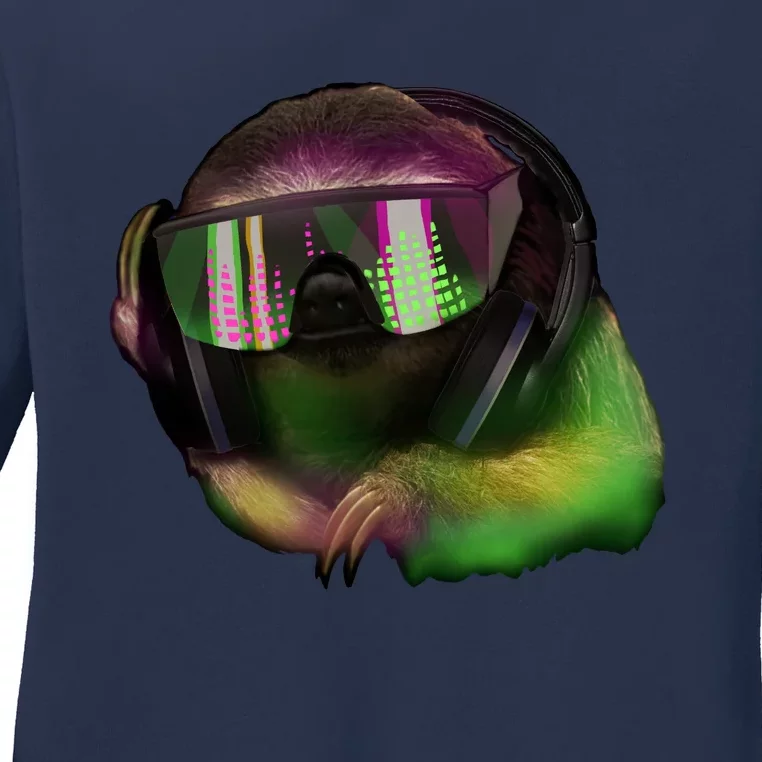 DJ Sloth Ladies Long Sleeve Shirt