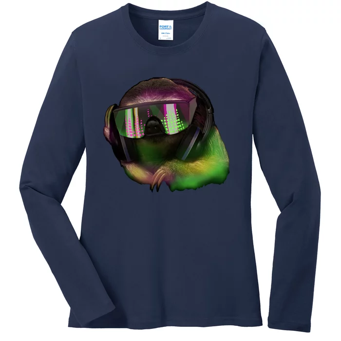 DJ Sloth Ladies Long Sleeve Shirt