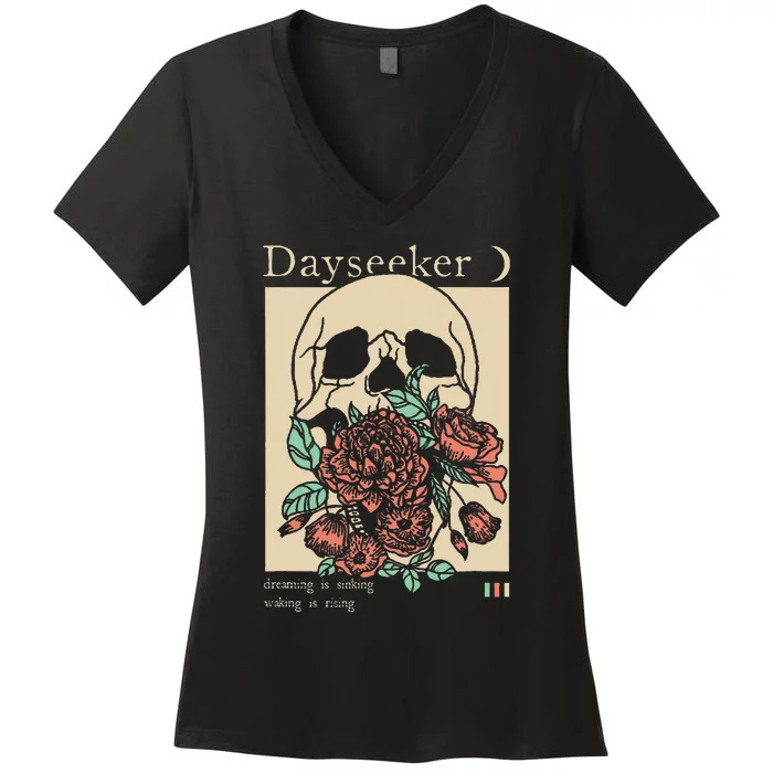 Dayseeker Skull Dearming Is Sinking Waking Is Rising Women's V-Neck T-Shirt